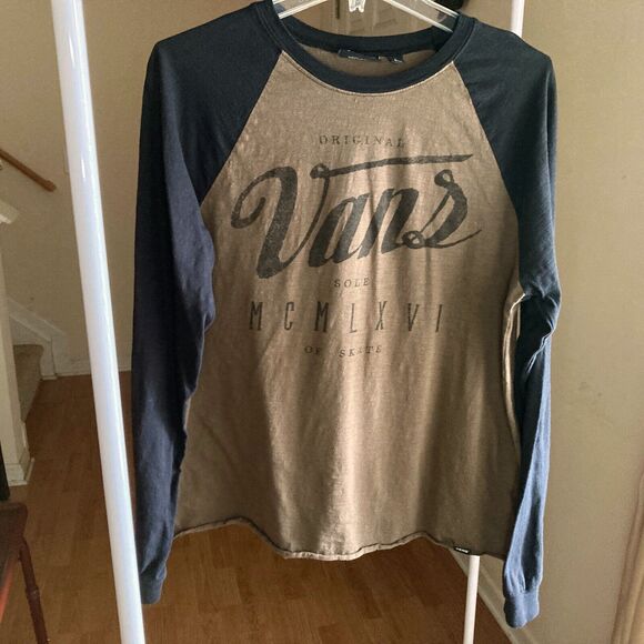 VANS Raglan Baseball Shirt Large Mens Long-Sleeve, Crew Neck, Brown & Dark Gray - Picture 2 of 6